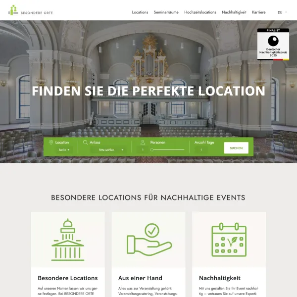 Screenshot der fertigen Website | Startseite von Besondere Orte unter Drupal 10.