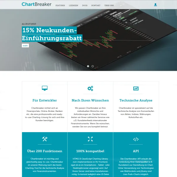 Screenshot der fertigen Website von chartbreaker unter Drupal 7.