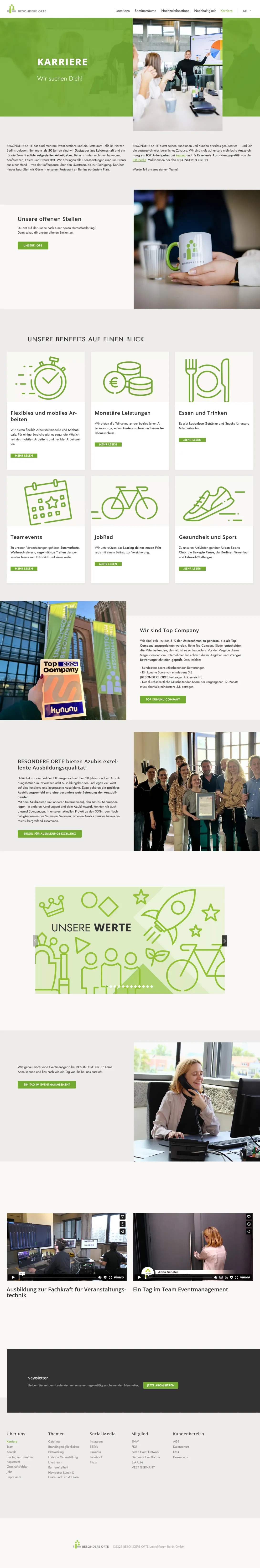 Screenshot der fertigen Website | Karriere von Besondere Orte unter Drupal 10.