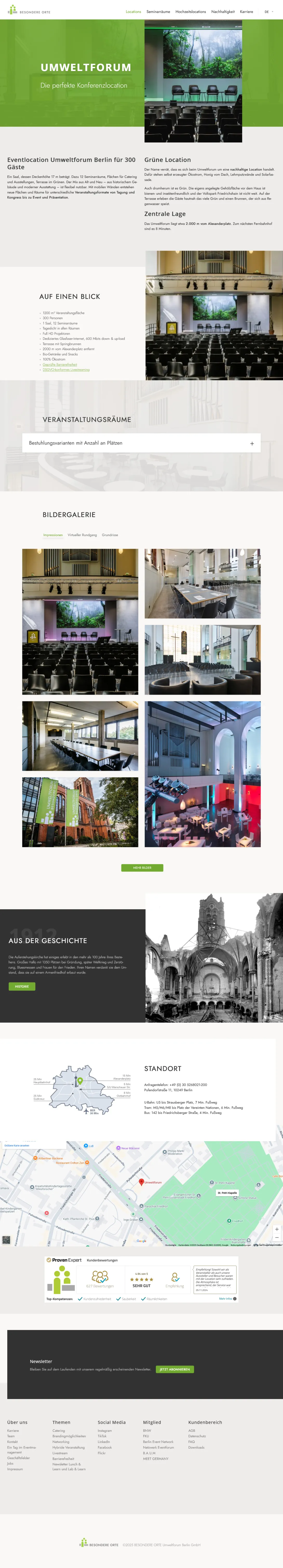 Screenshot der fertigen Website | Location Umweltforum von Besondere Orte unter Drupal 10.
