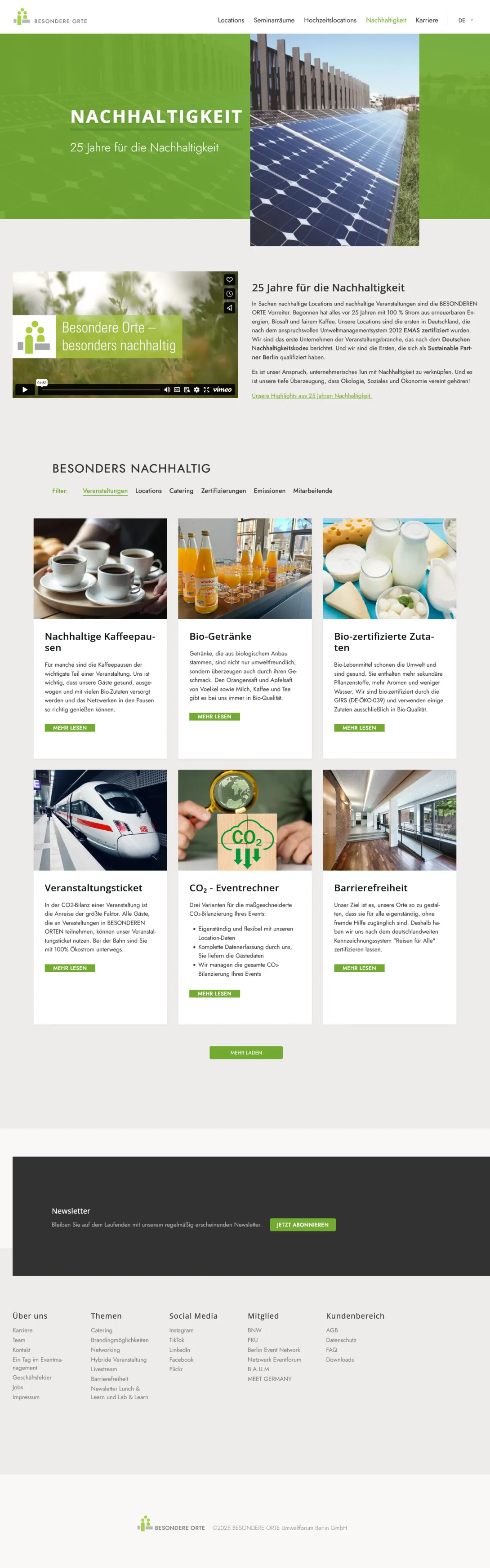 Screenshot der fertigen Website | Übersicht der Nachhaltigkeit von Besondere Orte unter Drupal 10.