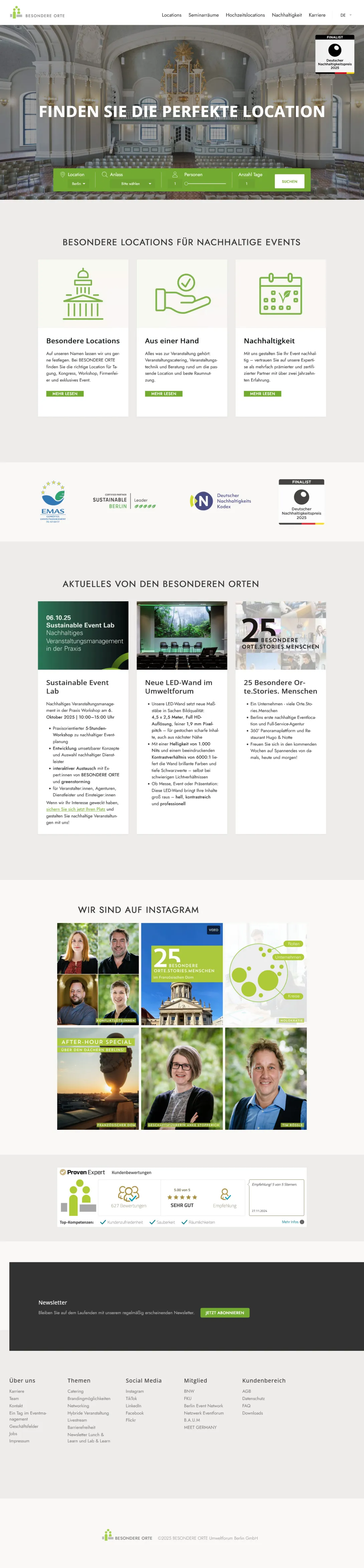 Screenshot der fertigen Website | Startseite von Besondere Orte unter Drupal 10.