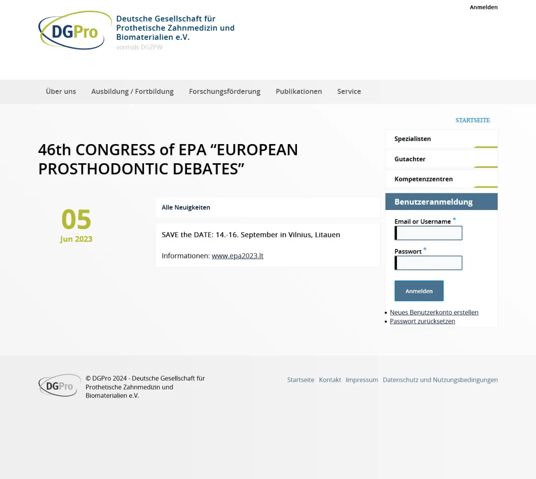 Screenshot der fertigen Website von DGPro unter Drupal 10.