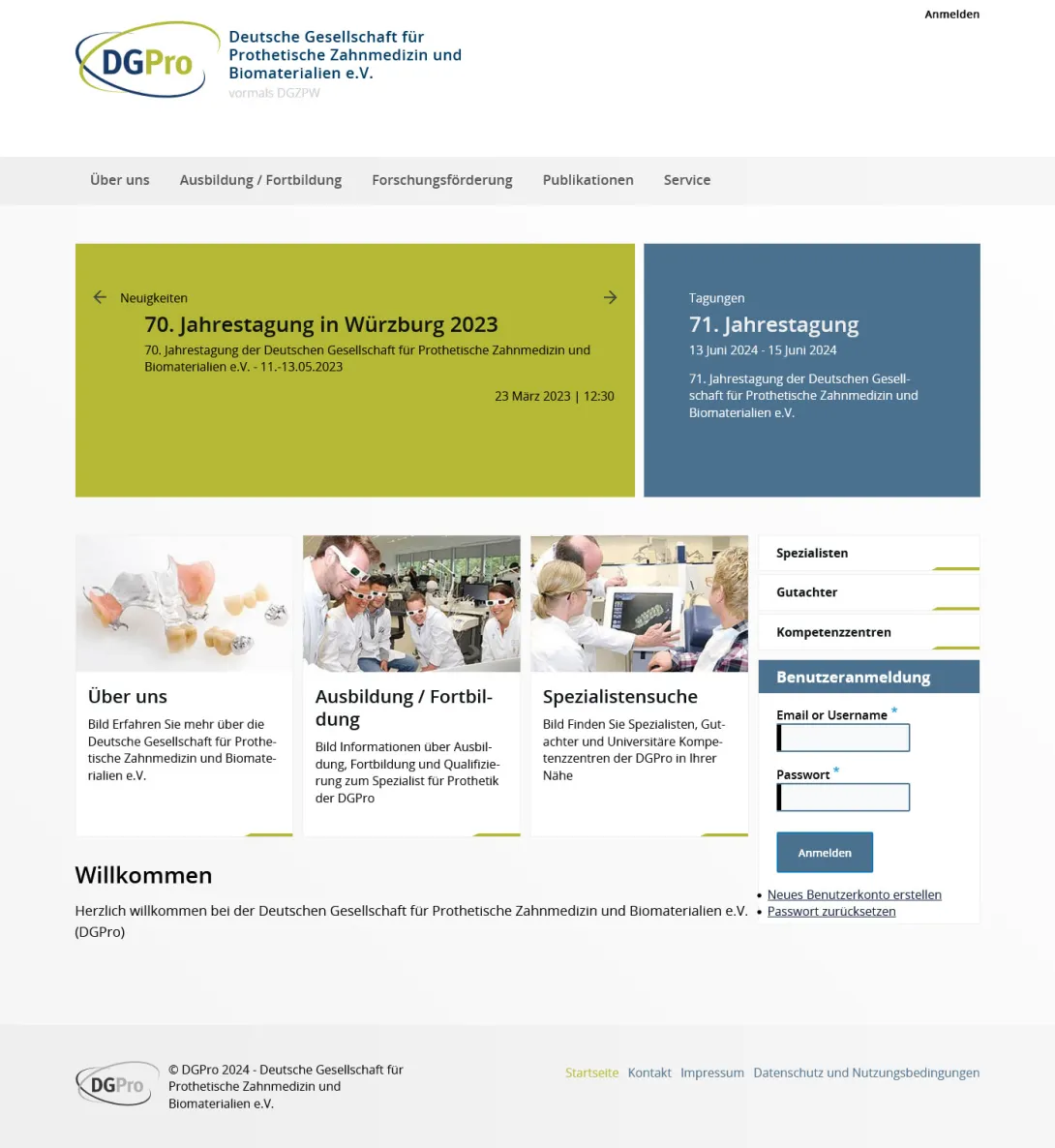 Screenshot Startseite der fertigen Website von DGPro unter Drupal 10.