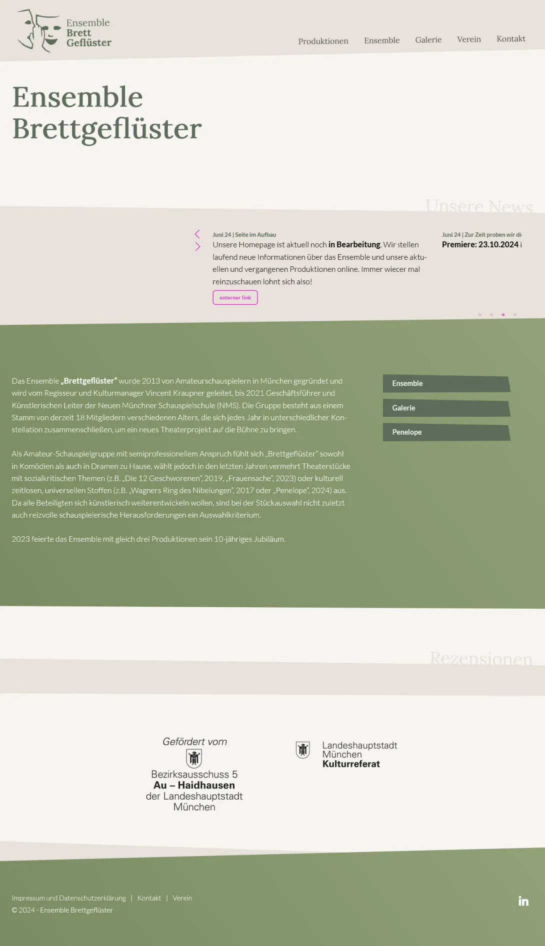 Screenshot der fertigen Website von Ensemble Brettgeflüster unter Drupal 10.