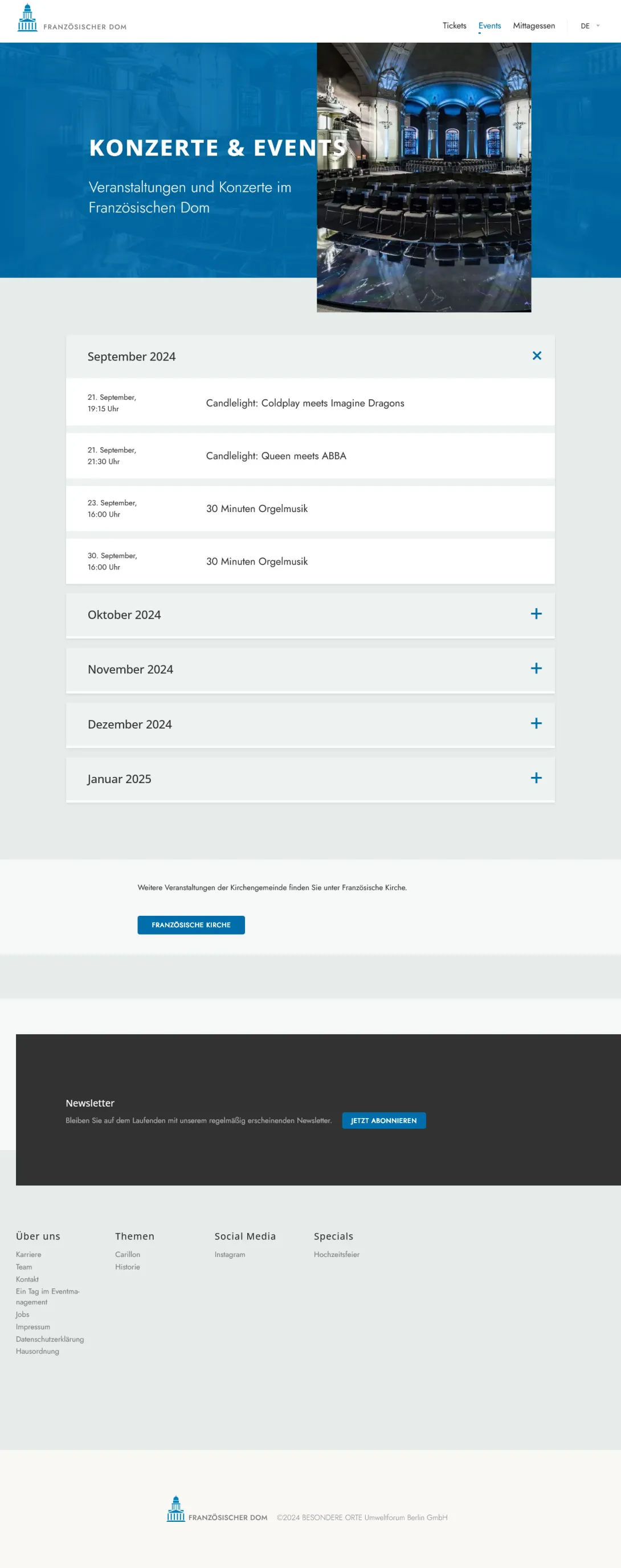 Screenshot der fertigen Website von Französischer Dom unter Drupal 10.