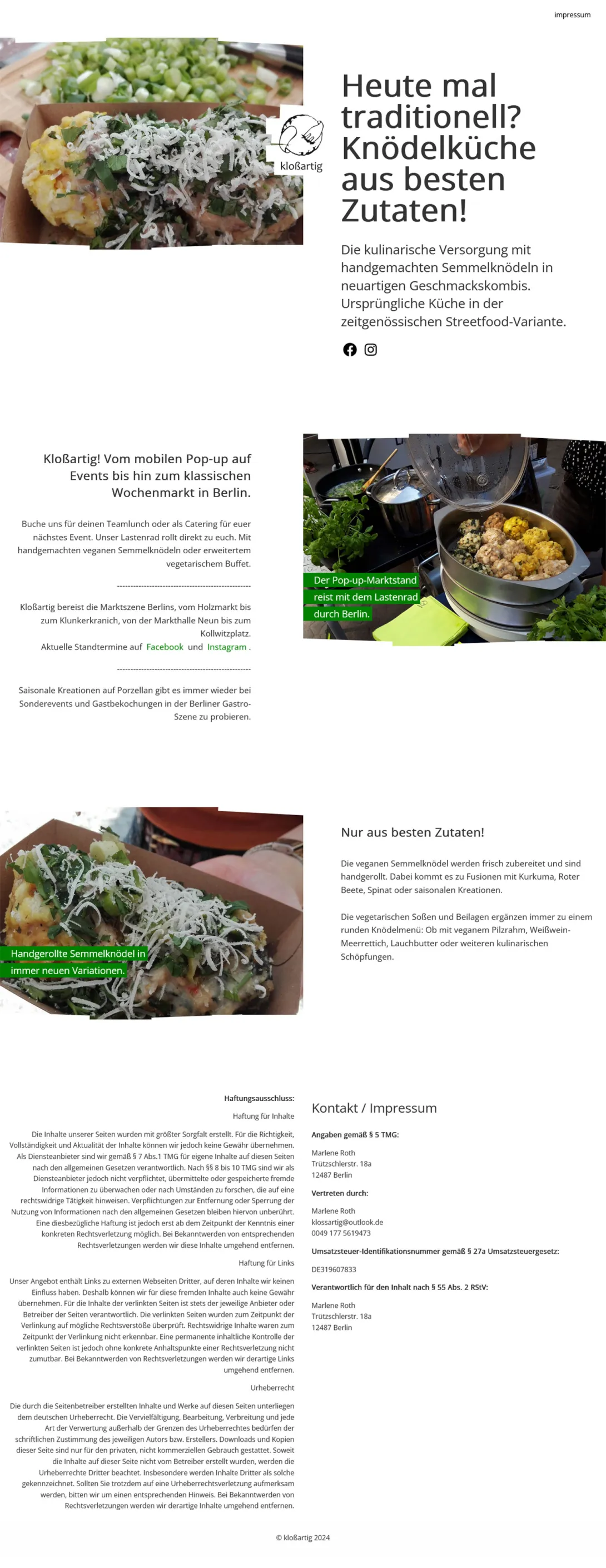 Screenshot der fertigen Website von Kloßartig mit HTML/CSS.
